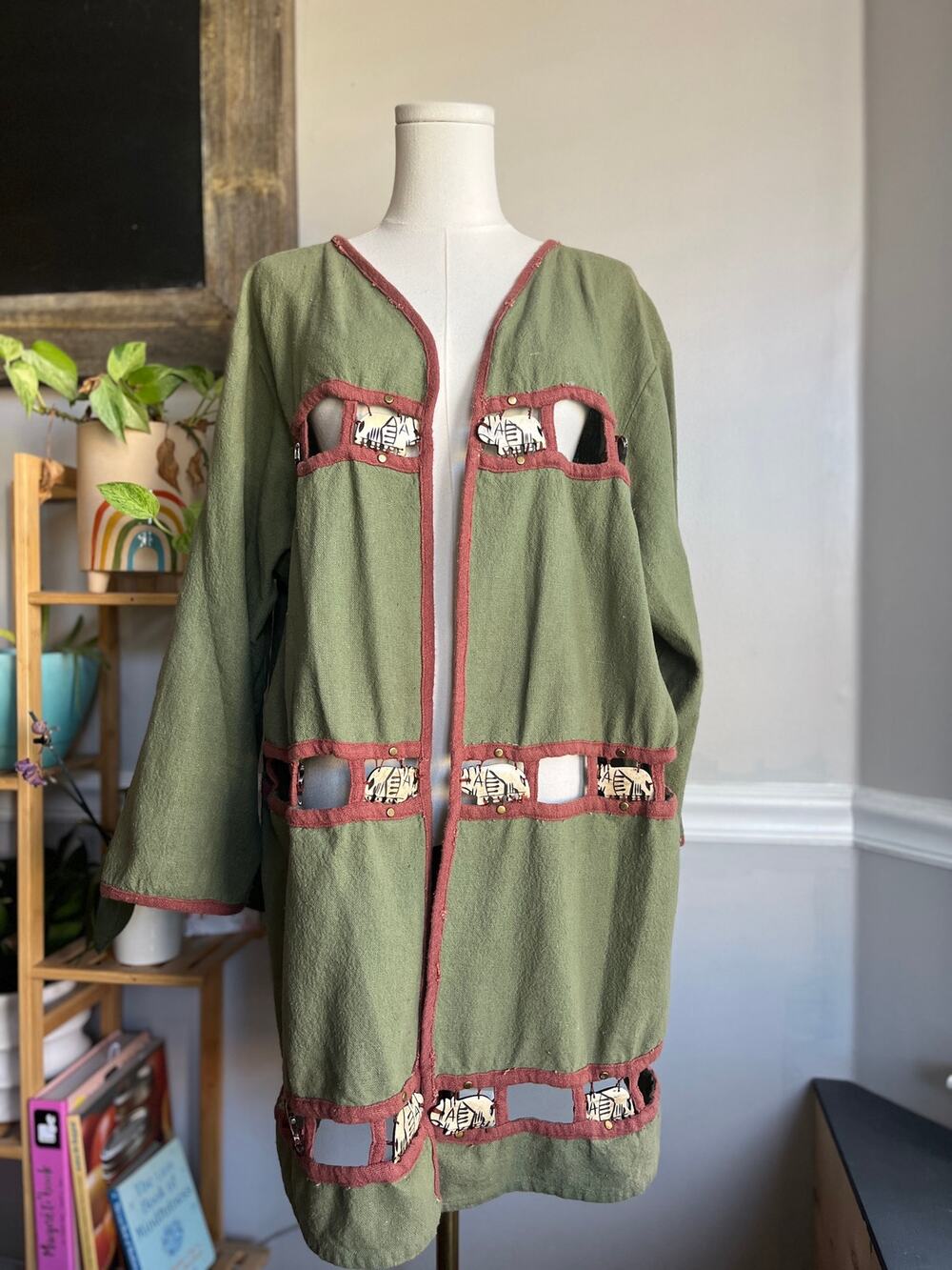 Vintage 90s Cotton Cardigan Olive Green Brown Lagenlook Size XL